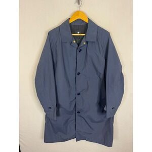 Goldwin Mens Navy Blue Nylon Ripstop Mac Coat GO11815 Plaid Lining Small